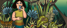 illustration of person in jungle with inhaler