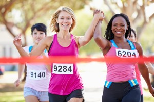 two women running a marathon