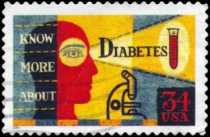 image of postage stamp that says 'diabetes'