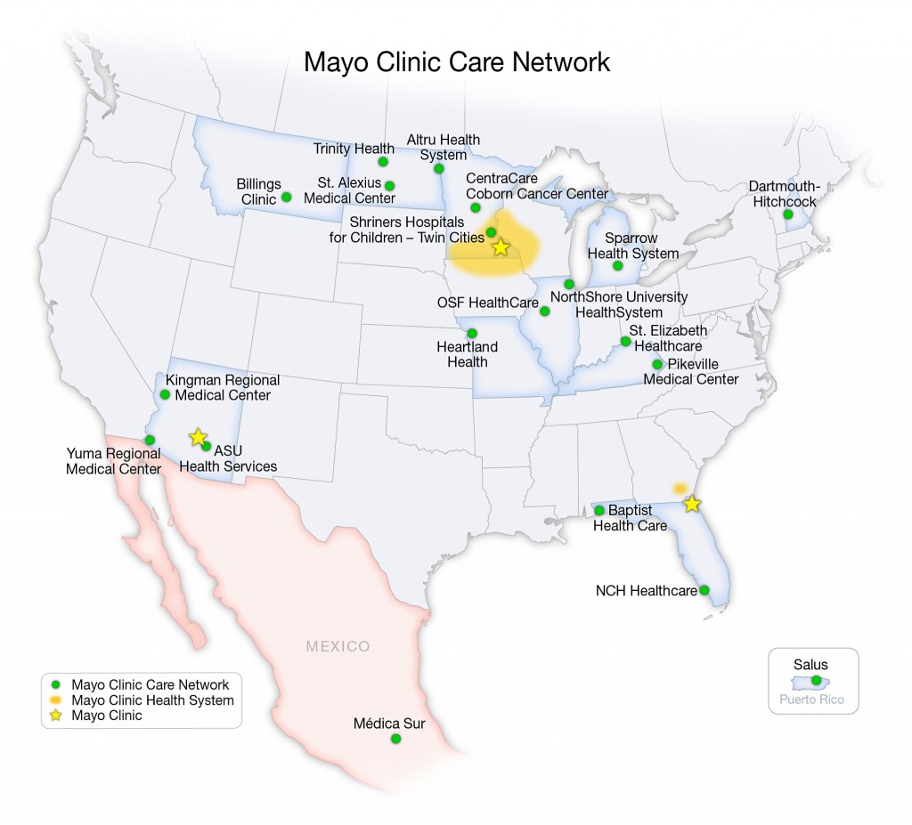 Graphic - United States map of Mayo Clinic Care Network hospital members