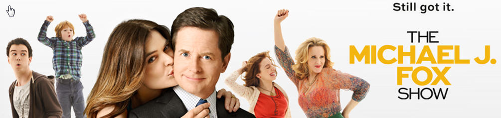Promo graphic for new Michael J Fox TV show with other actors pictured with him