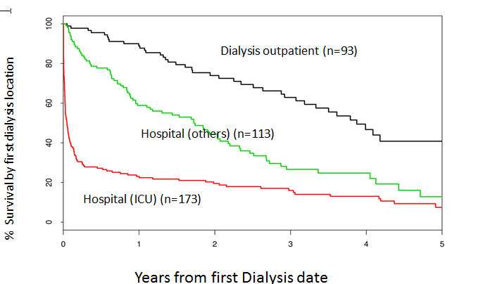 Graph shows three lines - red, green and black - Hospital (ICU), Hospital (others), Dialysis outpatient