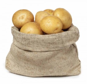 burlap sack of white potatoes
