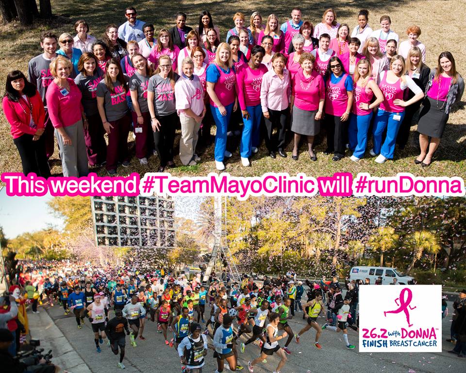 Donna Marathon picture collage with Mayo Florida team in pink