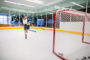 Youth hockey player tests hockey performance solution program.