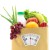 Grocery bag with healthy foods and weight scale