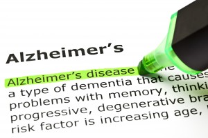 Alzheimer's disease definition highlighted in dictionary