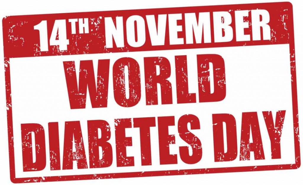 illustrated sign in red letter saying world diabetes day