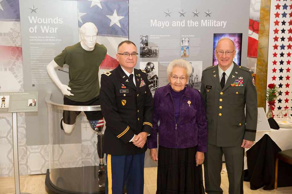 Marcella LeBeau 95-year old Native American (Lakota) World War II Army Nursing Corp vet with military personell - Veteran's Day