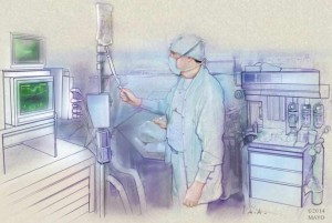illustration of anesthesiologist in operating room during surgery
