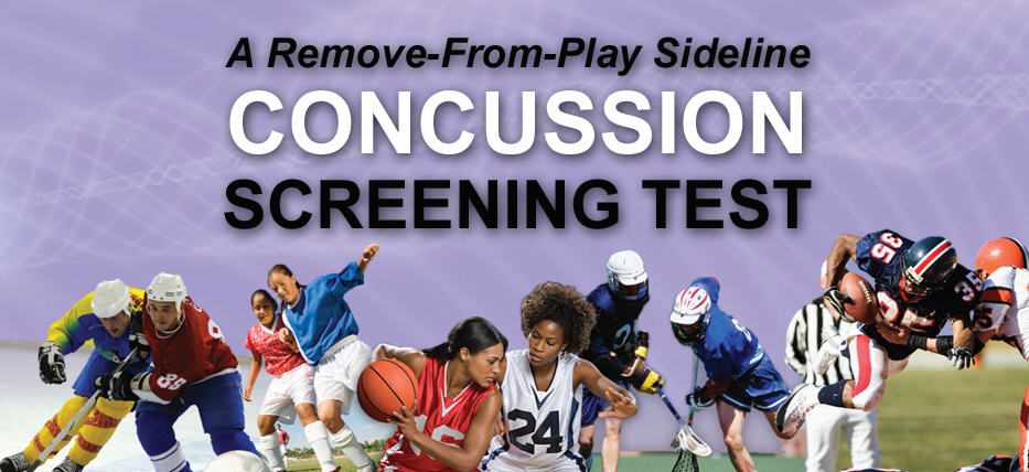 concussion screening test logo with sports pictures