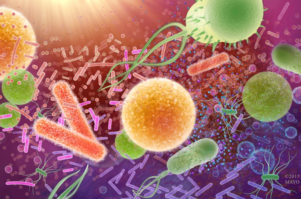 illustration of bacteria mutating into superbugs