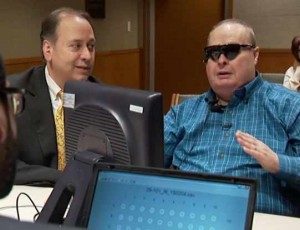 patient with 'bionic second sight' eye glasses, with Dr. iezzi