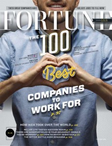 Magazine cover with male hands creating a heart with his hands with the words "Best Companies to Work For" on the cover.