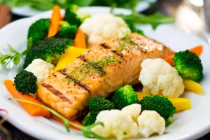 fillet of salmon with cooked vegetables