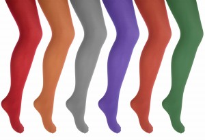 legs with various colored pantyhose