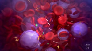 Ilustración médica de la sangre con biomarcadores para enfermedad renal terminal