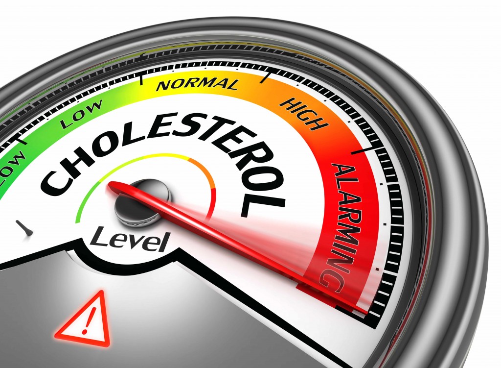 the word cholesterol on a scale or meter reader