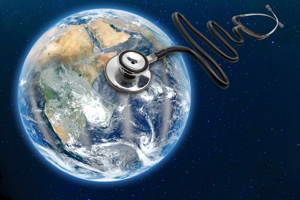 the earth, world, globe with stethoscope "listening"
