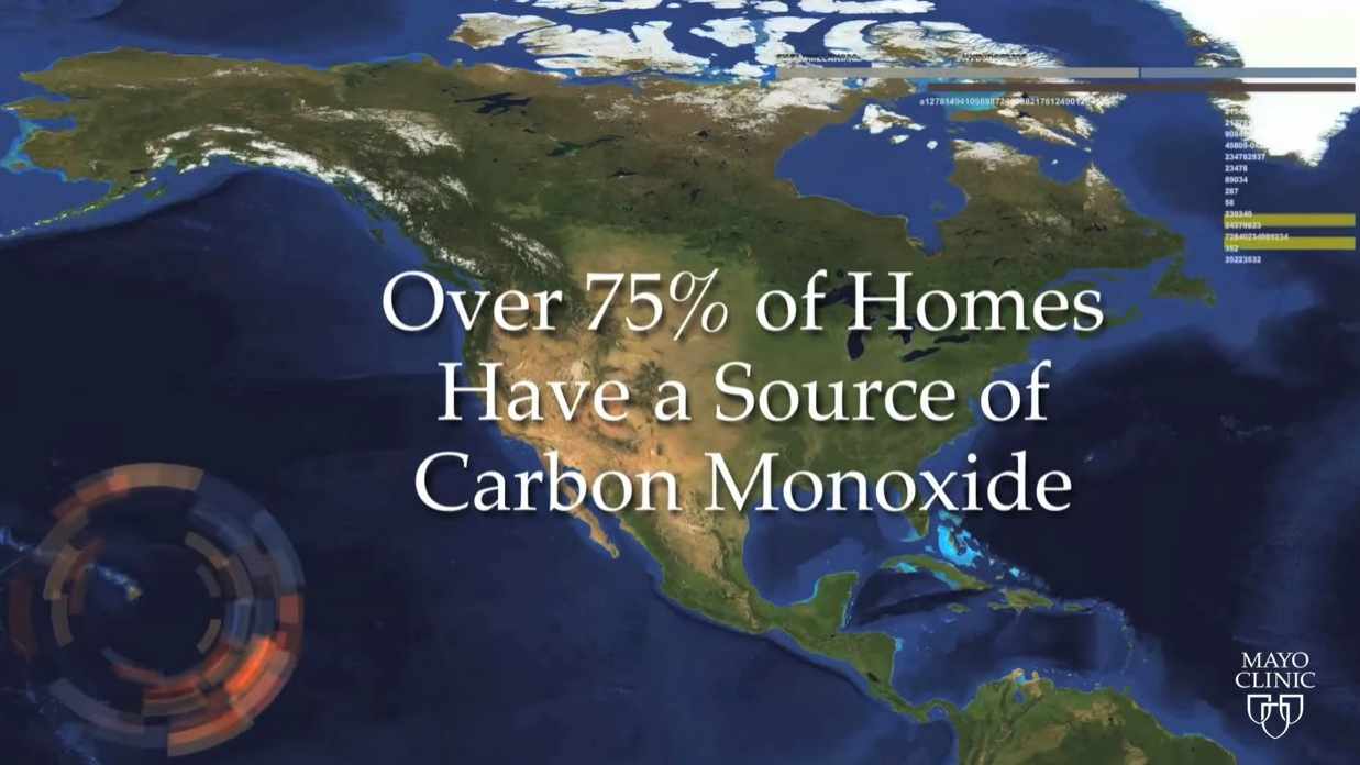 map of United States with graphic about carbon monoxide in homes