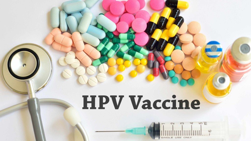 Pastillas, agujas y medicamento para la vacuna contra el VPH