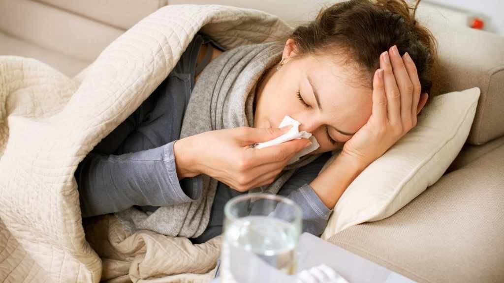 sick woman, flu, cold, tissue, headache