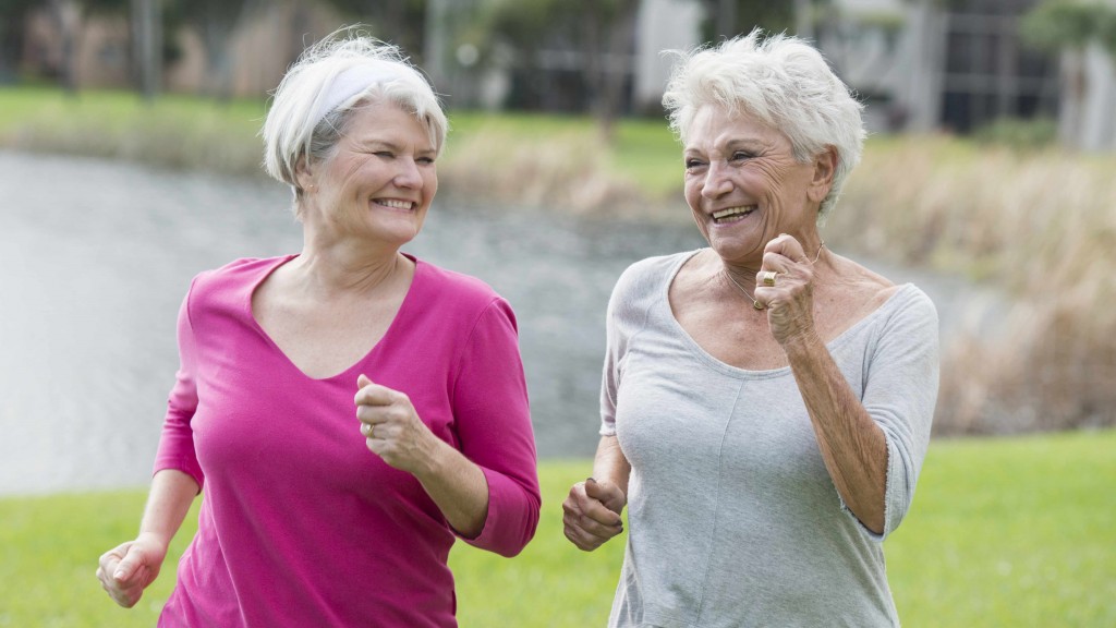 two older women exercising, running, jogging, walking