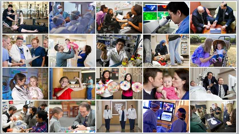 Collage de pacientes y empleados de Mayo Clinic Alt Text: collage of Mayo Clinic patients and employees