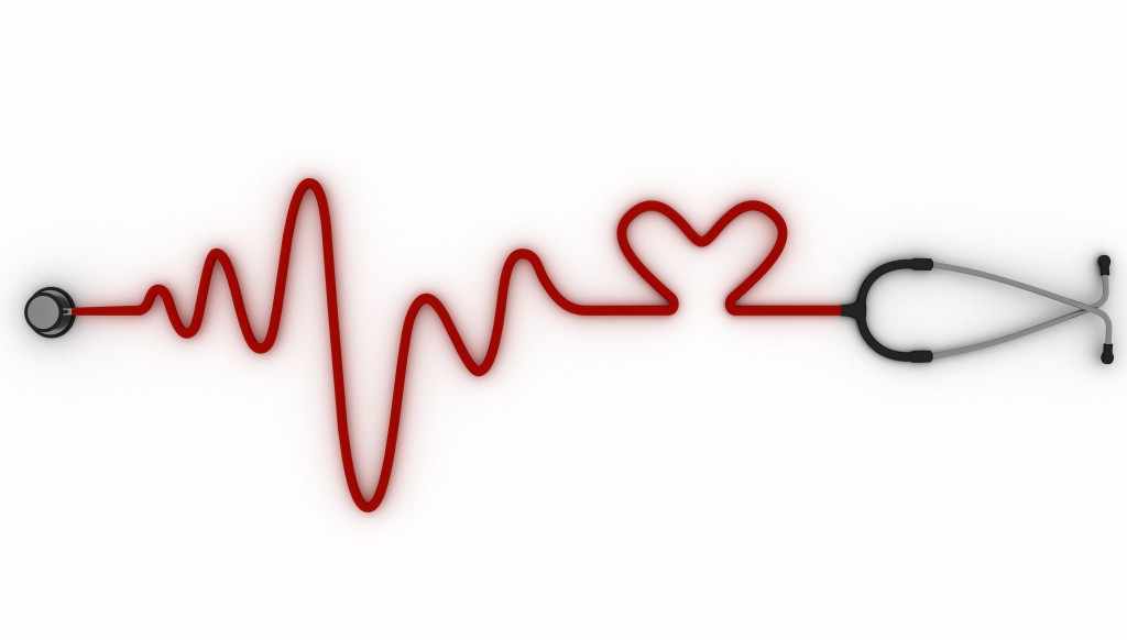 stethoscope with tubing arranged to look like an ECG tracing and a heart