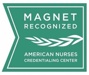Green and White Logo that reads Magnet Recognized American Nurses Credentialing Center