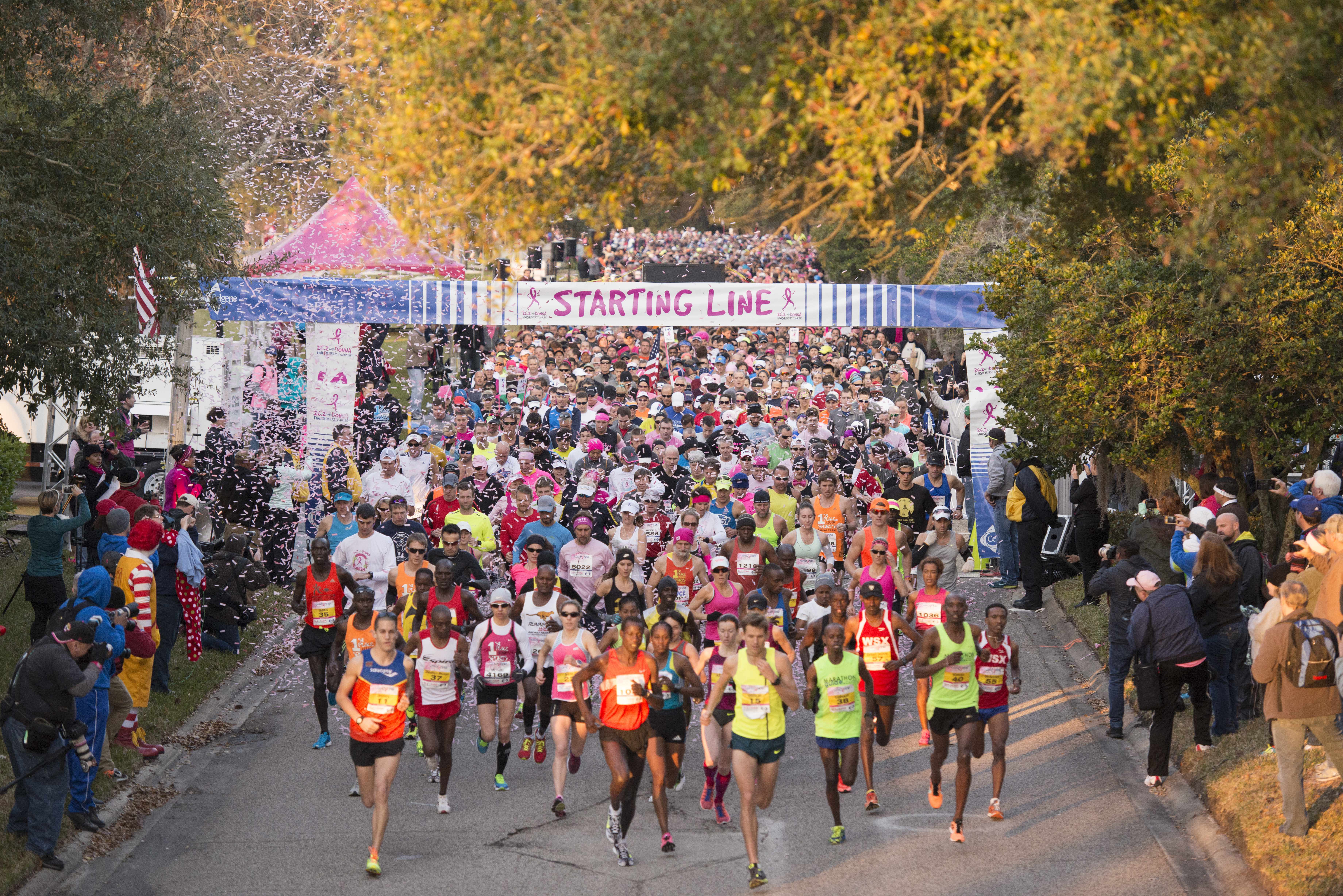 runners at the starting line in the Donna Breast Cancer Marathon