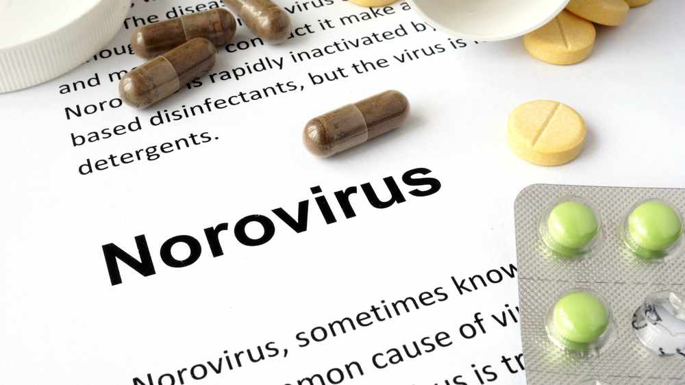 a word definition for norovirus with medicine pills on the paper