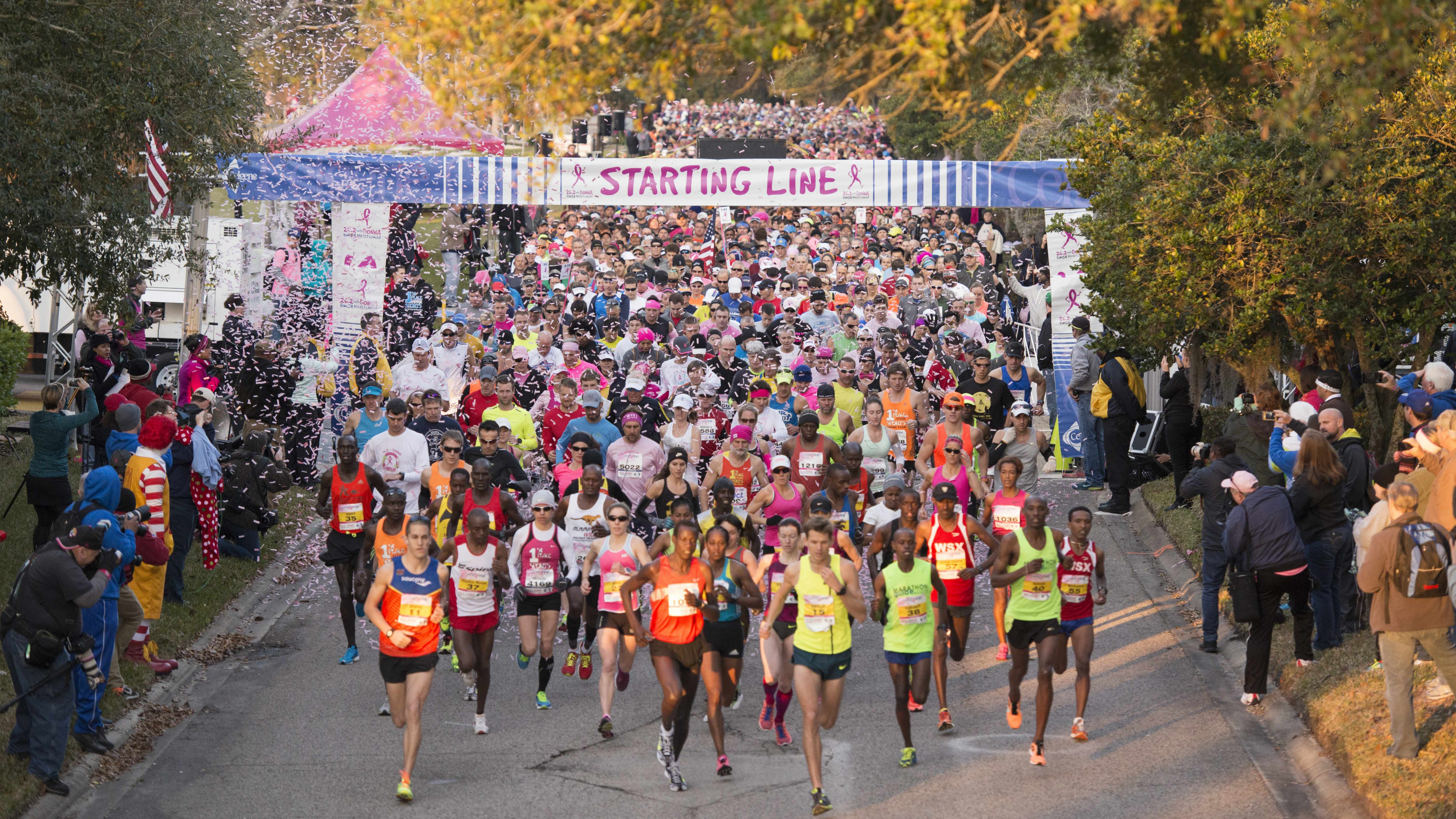 runners at the starting line in the Donna Breast Cancer Marathon