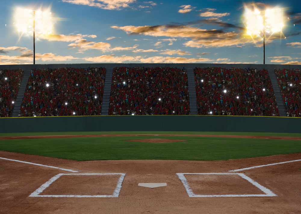 Baseball stadium at sunset