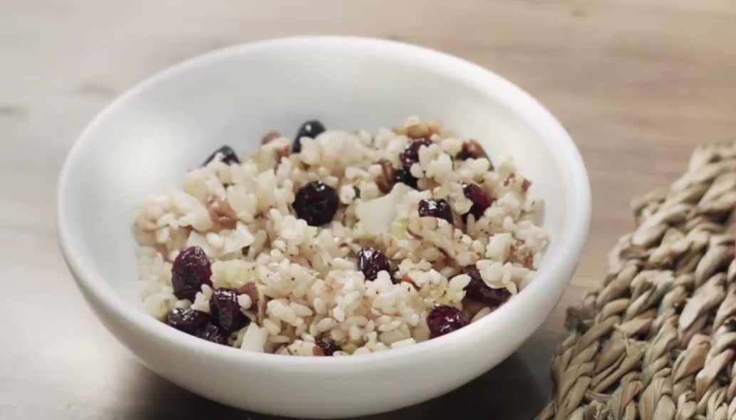 a bowl of cranberry rice pilaf