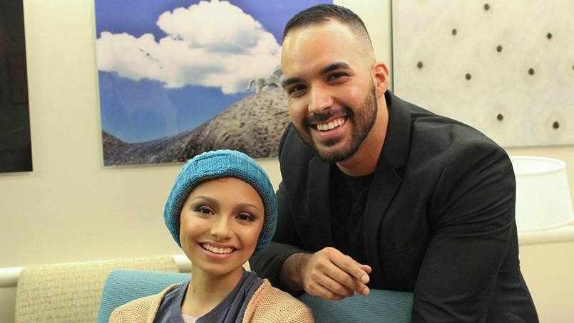 makeup artist, Adrian Rios with cancer patient Clarissa