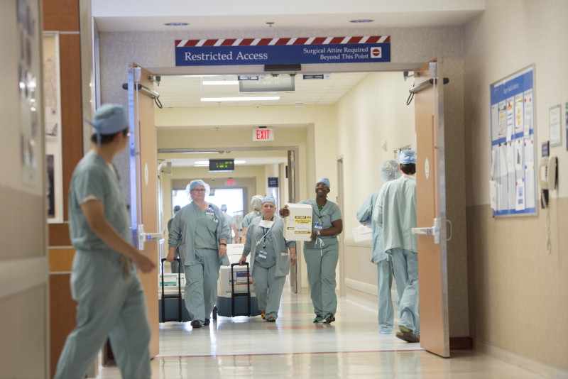 organ transplant team delivering organs to the OR