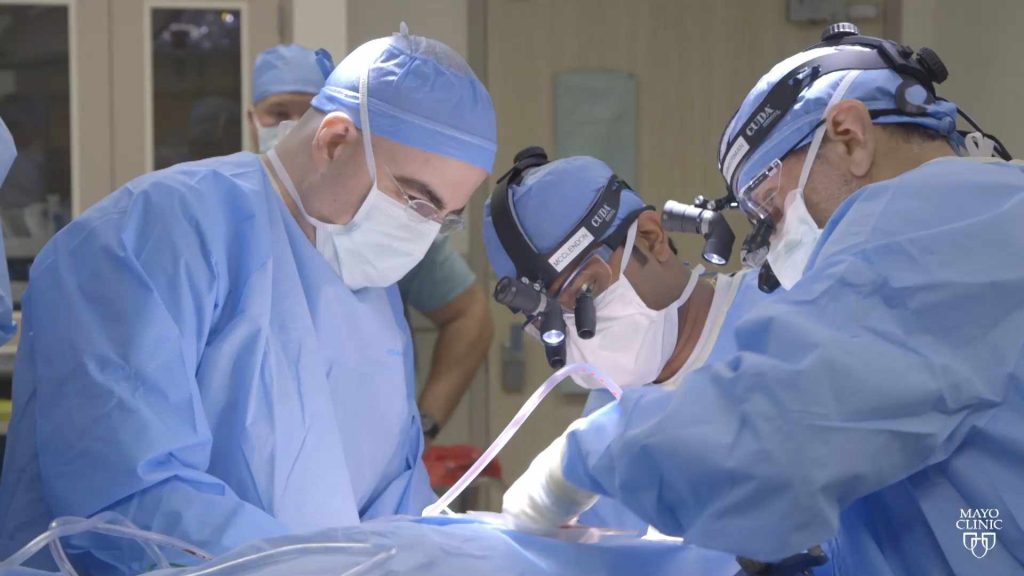 Brain surgeons performing moyamoya surgery