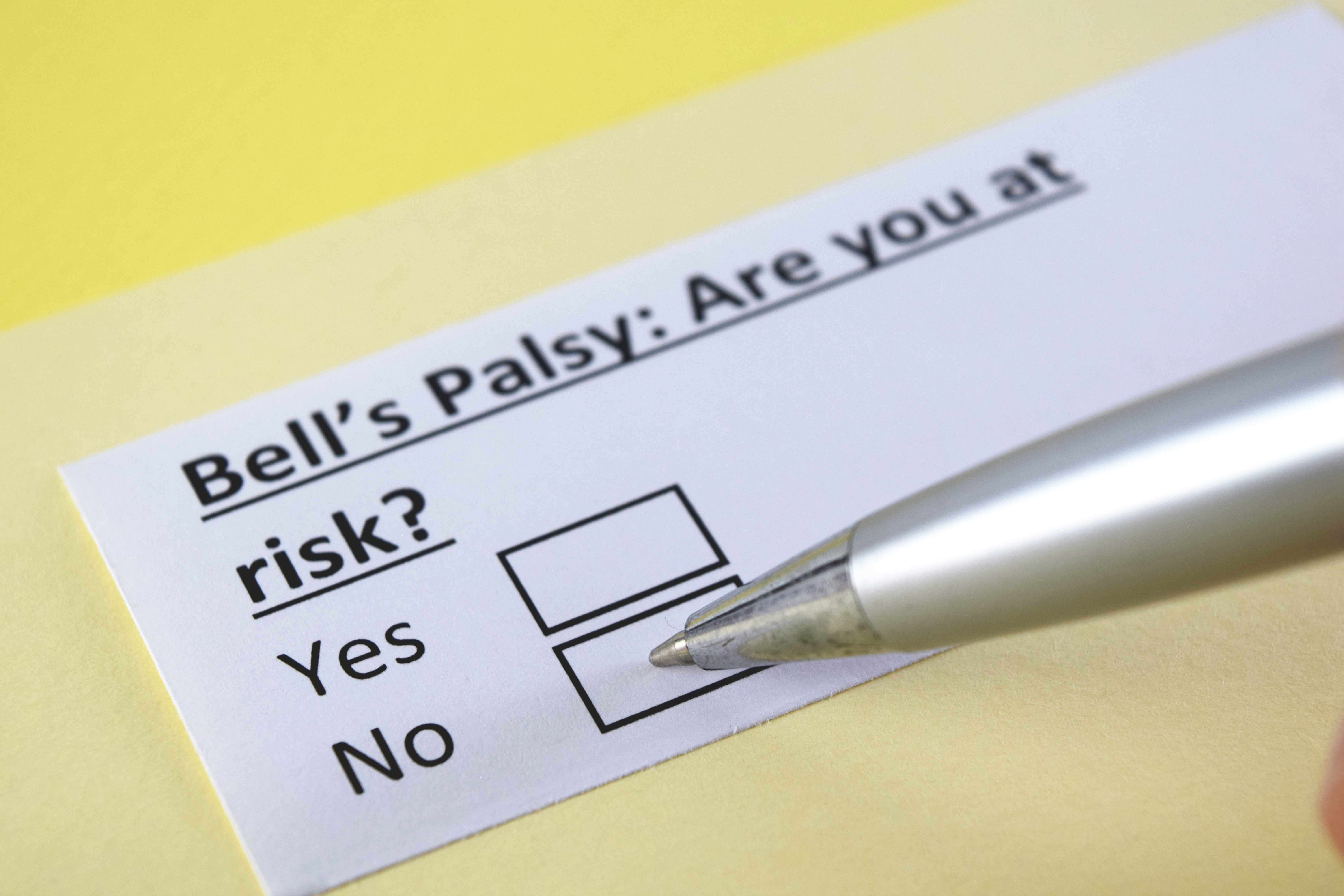 a medical chart with words that ask about Bell's palsy risk