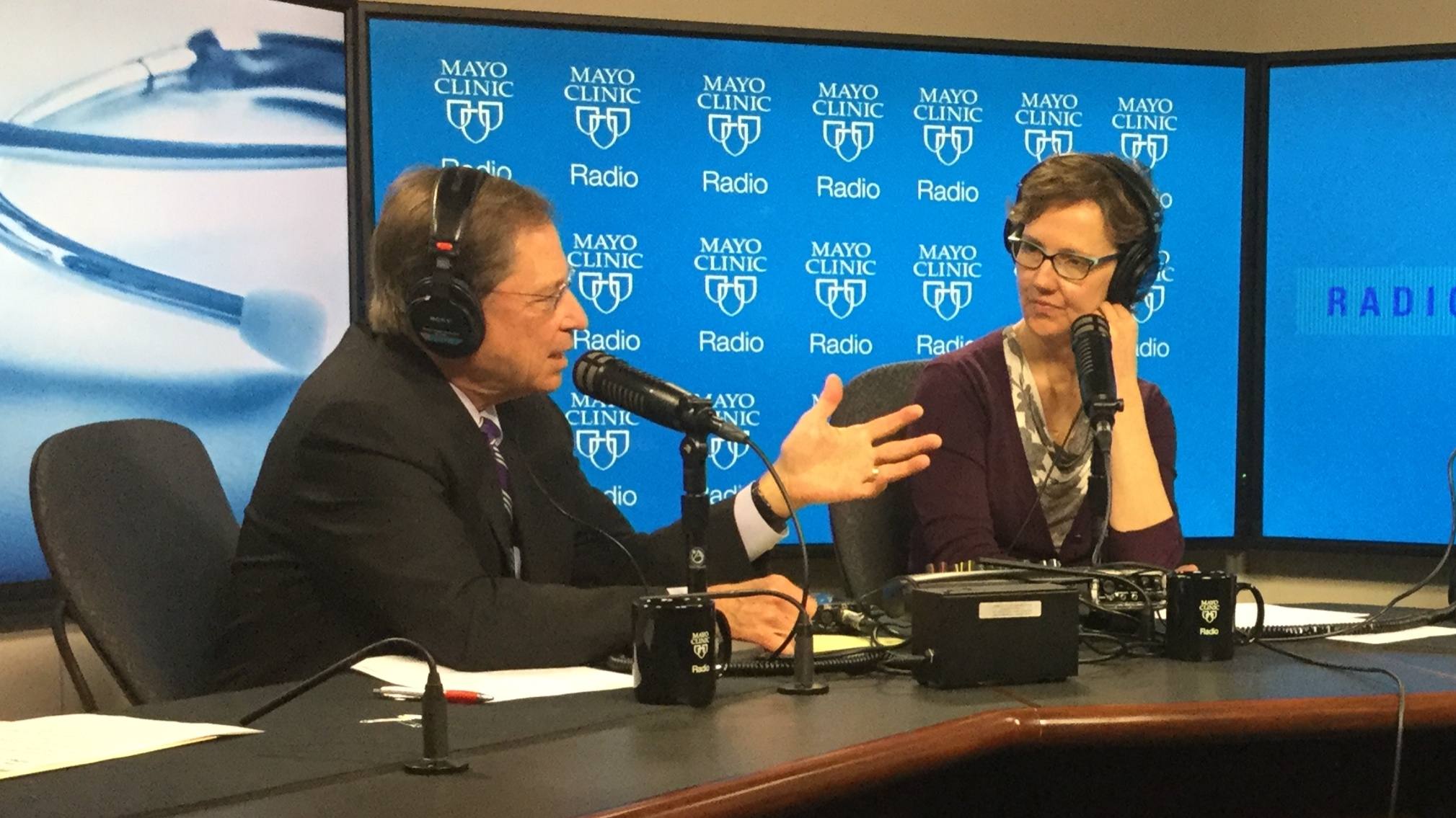 Dr. Tom Shives and Tracy McCray on the Mayo Clinic Radio set