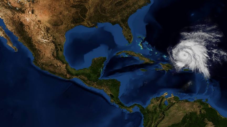 Vista espacial del huracán María y de México