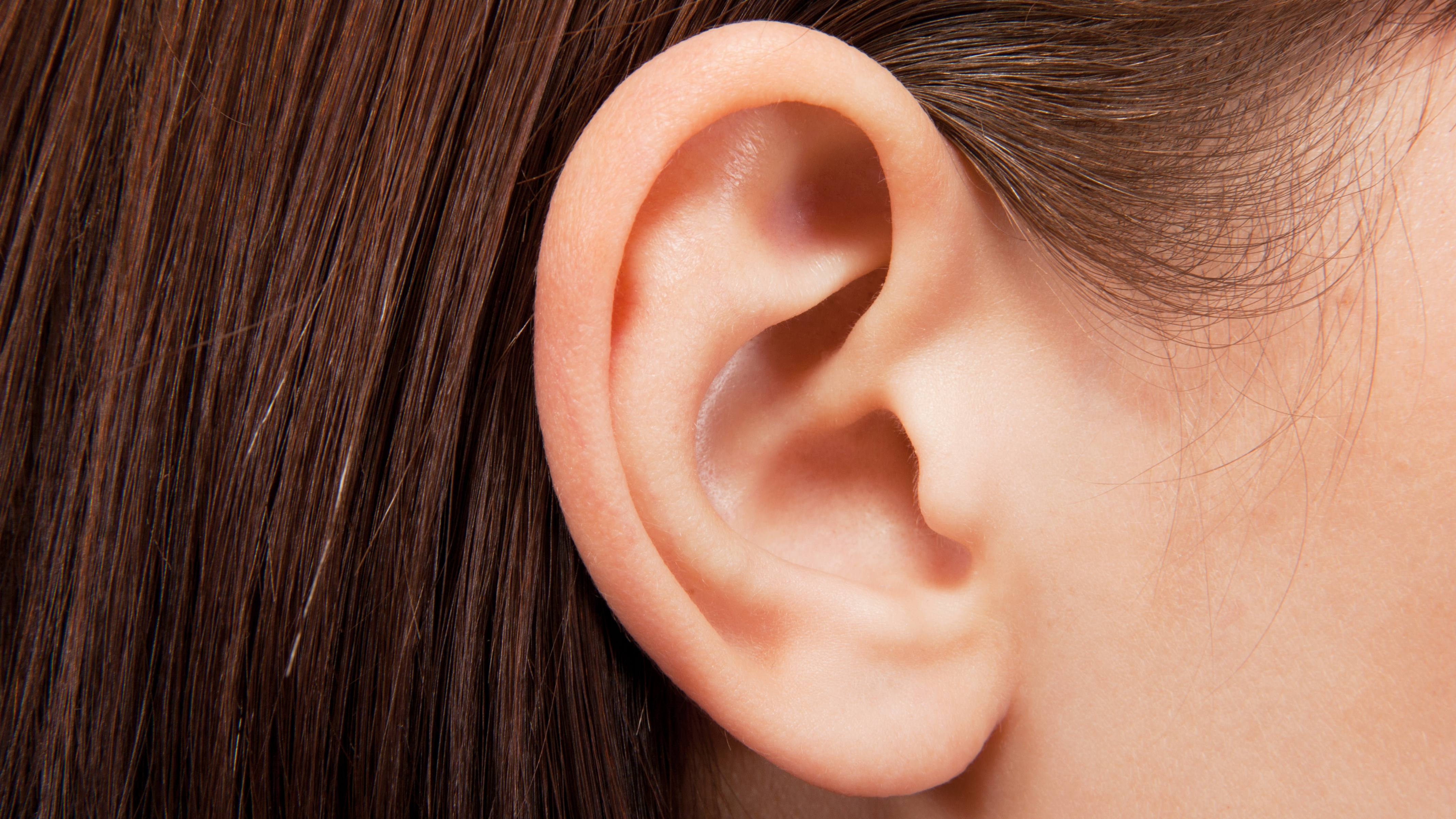 a closeup of a young girl's ear