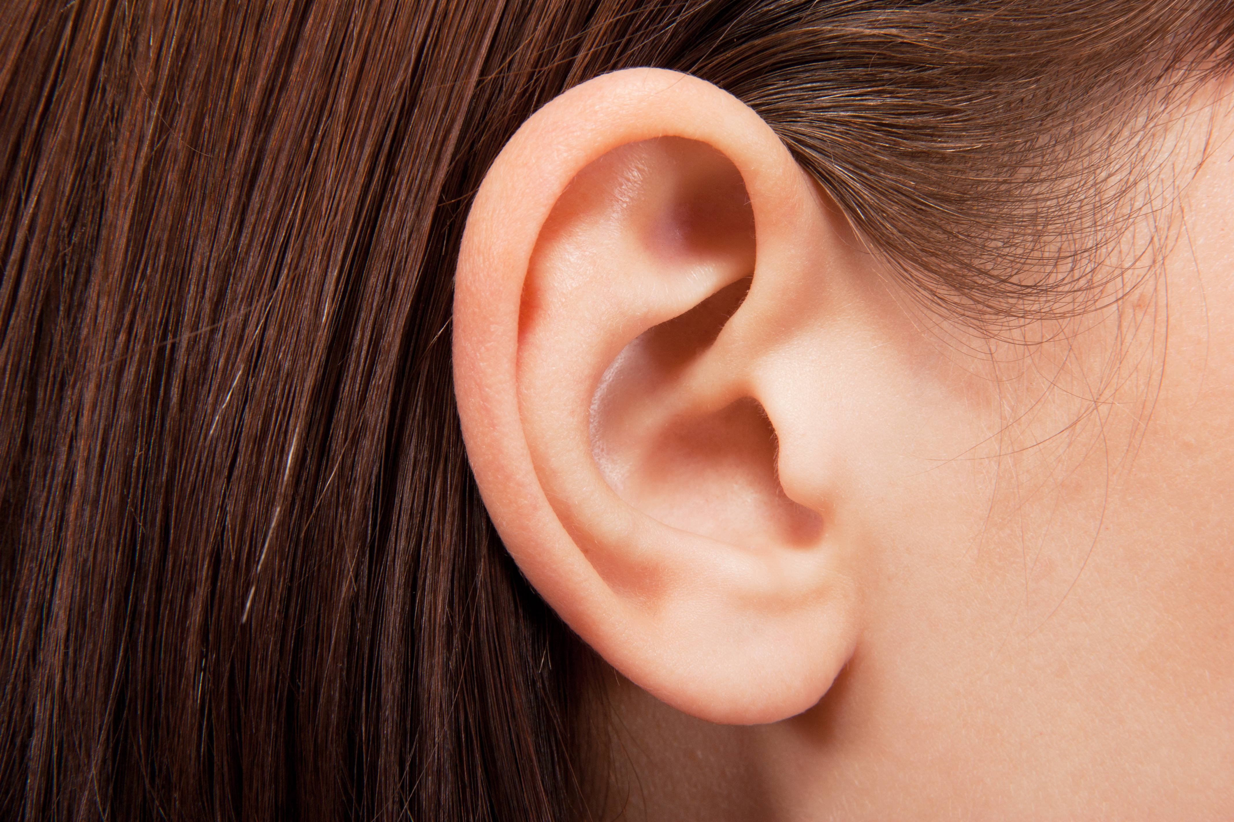 a closeup of a young girl's ear