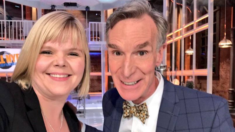 Kristin Swanson, Ph.D., a math oncologist at Mayo Clinic and Bill Nye 