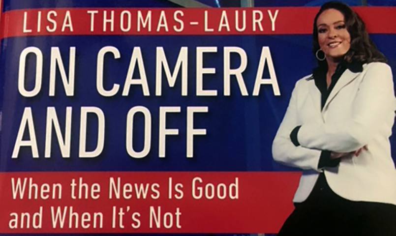 the cover of Lisa Thomas-Laury's book with her in a white jacket and smiling