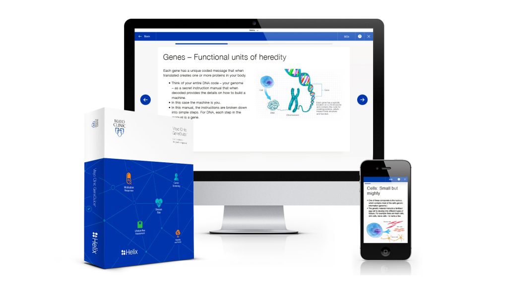 Aplicación Mayo Clinic GeneGuide y kit para análisis del ADN