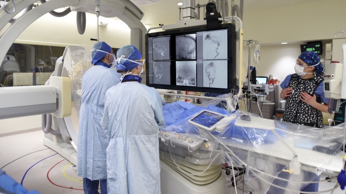 Mayo Clinic neurosurgery team with neurosurgeon Dr. Giuseppe Lanzino performing brain surgery
