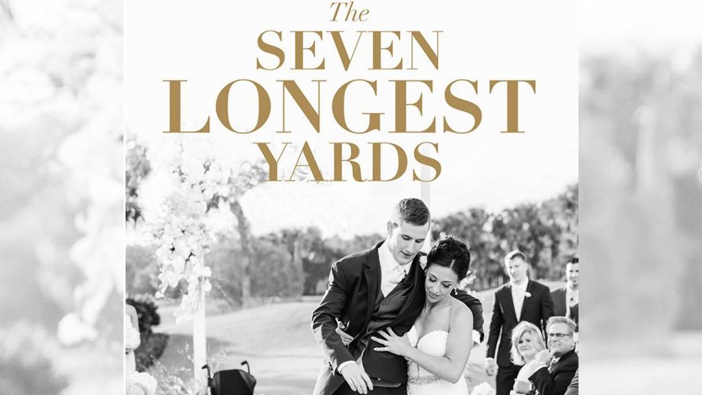In the Loop patient Chris Norton and his wife Emily at their wedding, on the cover of their book 'The Seven Longest Yards'