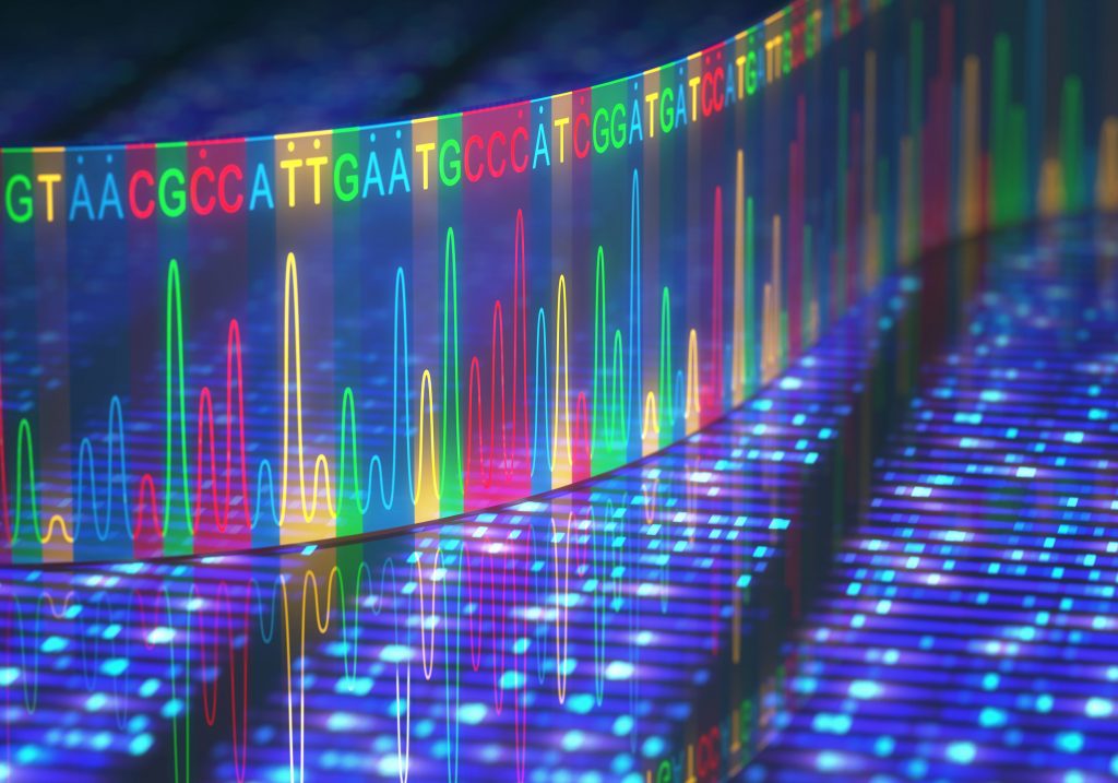 an illustration or graphic depicting computer research into genetic testing