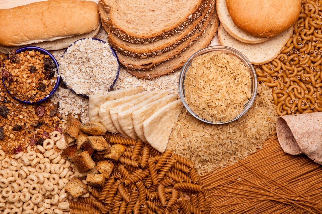 a display of whole grains and whole grain products